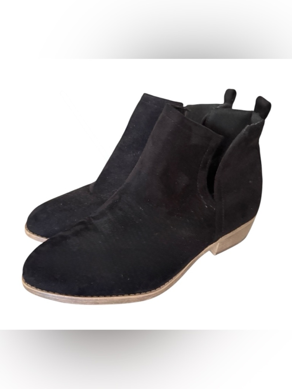 Ankle Boots Black Micro Suede V Cutout Booties Block Heel Size 9